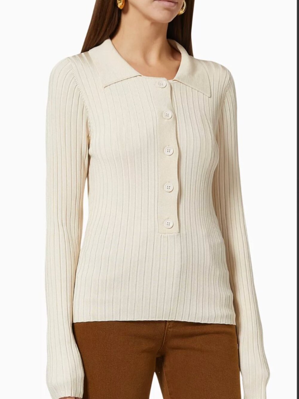 Good American Womens Top Size 5/6 US 2X/3X Ivory Popover Button Long Sleeve